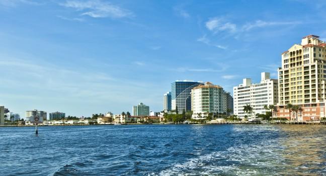 skyline of Fort Lauderdale from the canal; Shutterstock ID 86600539; Project/Title: Fodor's Florida; Downloader: Melanie Marin