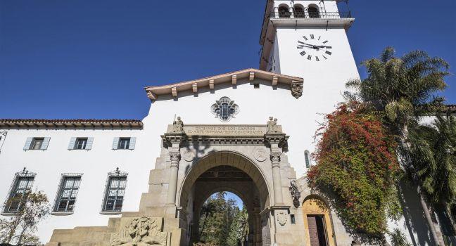 Historic Santa Barbara county courthouse in sunny southern California.; 