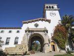Historic Santa Barbara county courthouse in sunny southern California.; 