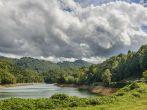 A passing storm descends on Lake Junaluska and the Great Smokey Mountains Railroad of North Carolina.