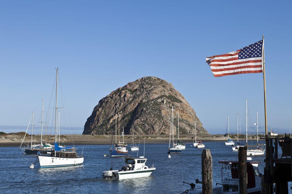 Morro Rock at Morro Bay in Central California, USA.