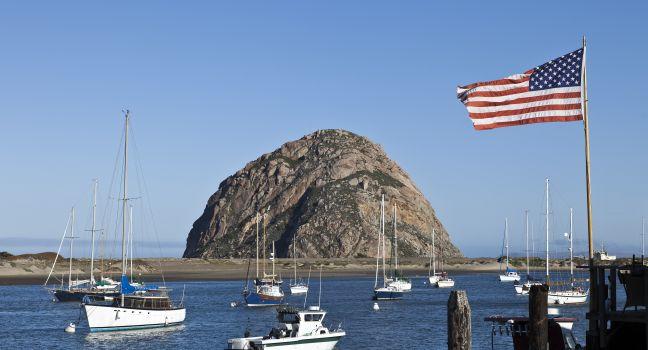 Morro Rock at Morro Bay in Central California, USA.