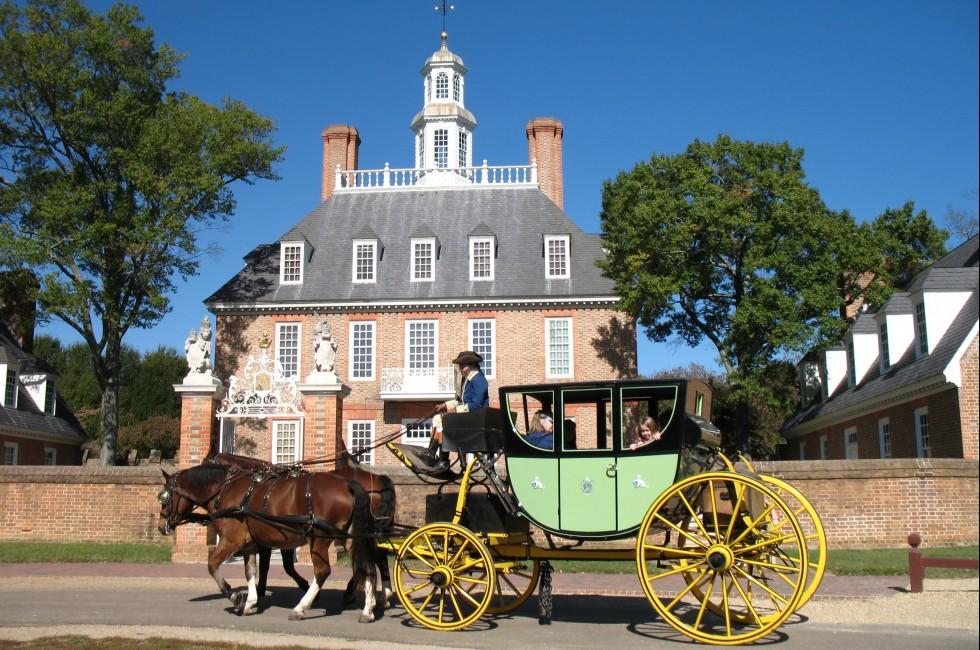 Horse Carriage in Front of Governor's Palace in Williamsburg Virginia.