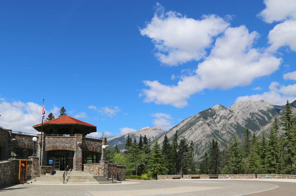 BANFF, CANADA - JULY 29, 2014: Cave and Basin National Historical Site of Canada in the Town of Banff. It is the site of natural thermal mineral springs in Banff National Park.