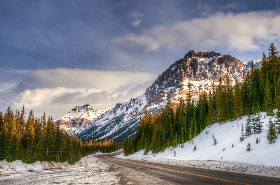 Scenic Views of the Icefields Parkway in winter, Banff National Park Alberta Canada