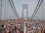 A marathon, streaming across the Verrazano Narrows Bridge, for years the world's longest suspension span, New York city, Marathon, New York