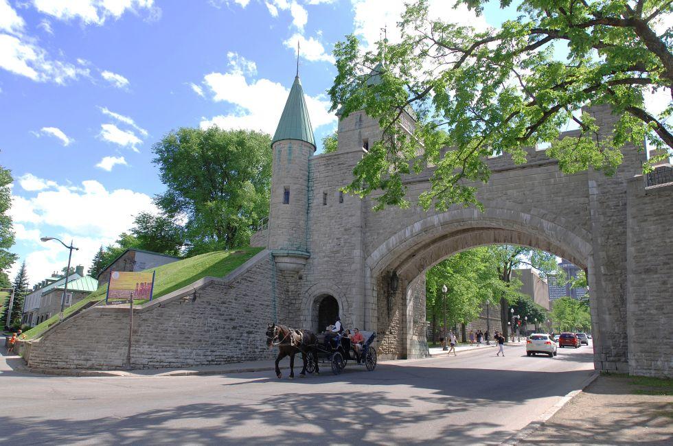 QUEBEC CITY, CANADA - AUGUST 25: Porte Dauphine Gate part of Old Quebec, a UNESCO world heritage treasure on August 25, 2010 in Quebec City, Canada.