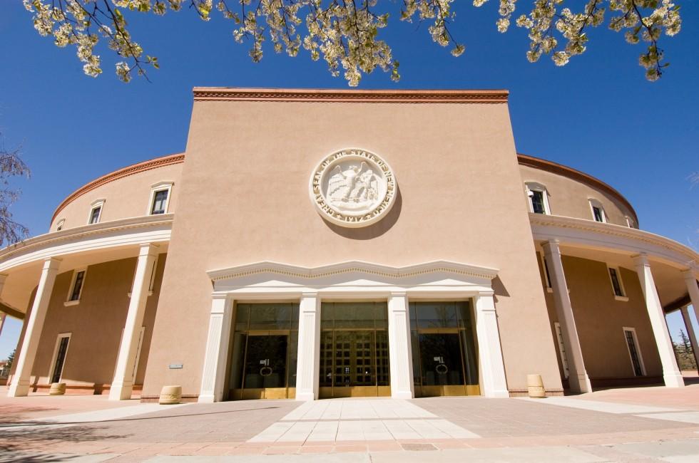 State Capitol, Old Santa Fe Trail and South Capitol, Santa Fe, New Mexico, USA 