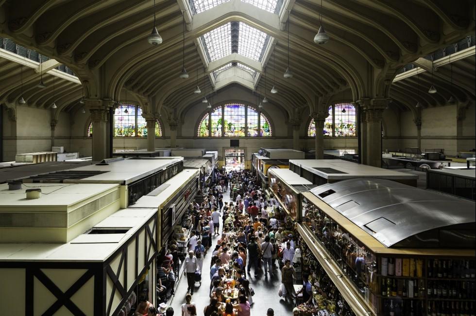 SAO PAULO, BRAZIL - CIRCA MARCH 14: Municipal Market (Mercado Municipal) in Sao Paulo. More than 1,500 people works together to handle about 450 tons of food per day in its more than 290 boxes.; 