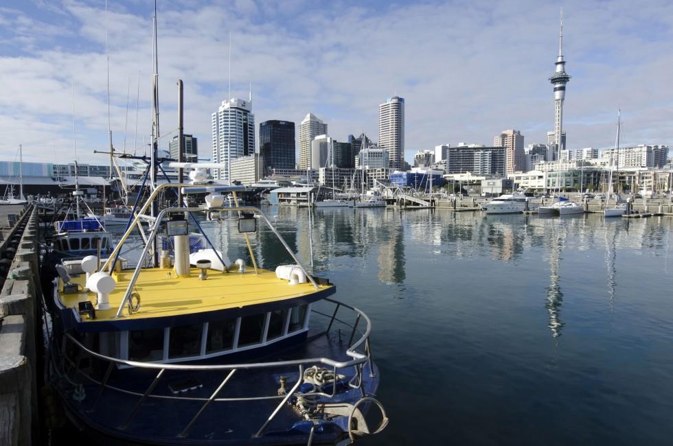 AUCKLAND - JUNE 02:Fishing boat in Auckland Viaduct Harbor Basin on June 02 2013.It's a former commercial harbor turned into a development of mostly upscale apartments, office space and restaurants. 