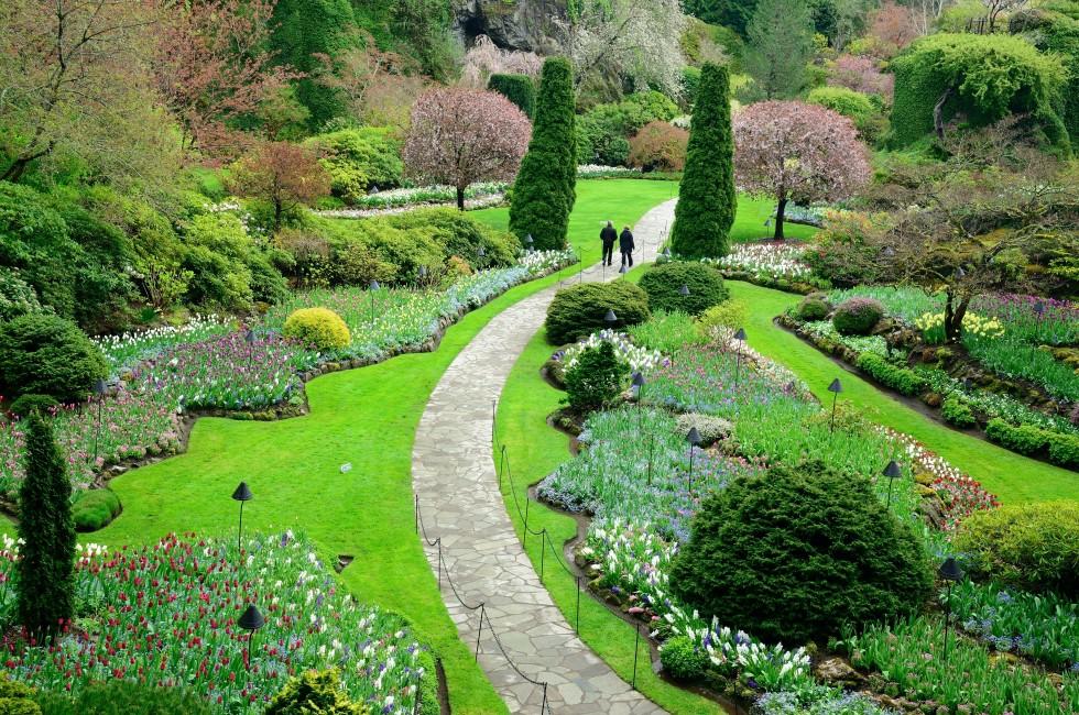 national historical site butchart garden in spring, victoria, british columbia, canada; 