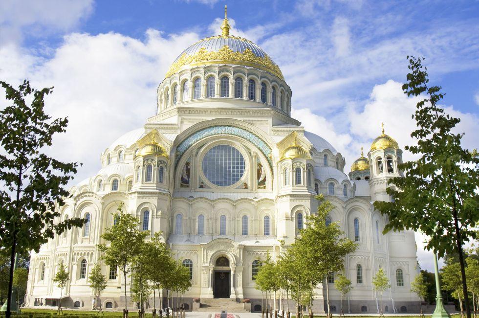Orthodox cathedral of St. Nicholas in town Kronshtadt in suburbs of St. Petersburg, Russia.; Shutterstock ID 154127717; Project/Title: Moscow ebook