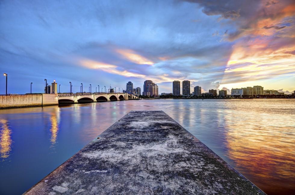 West Palm Beach Florida at sunset.;