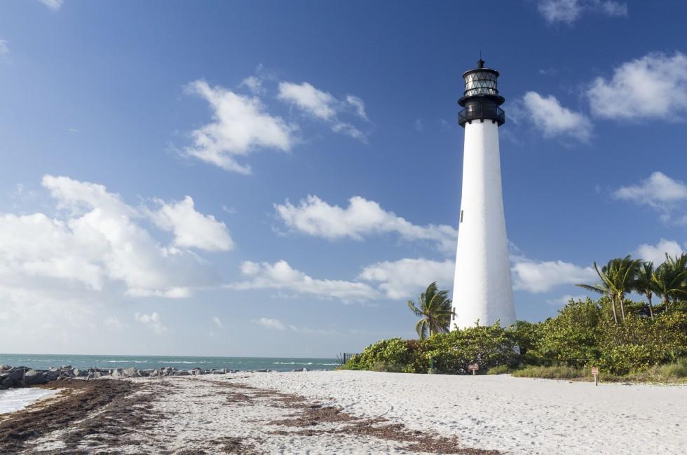 Cape Florida Lighthouse and Lantern in Bill Baggs State Park in Key Biscayne Florida.