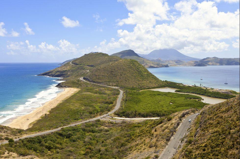 panoramic view of st kitts with nevis in background; 