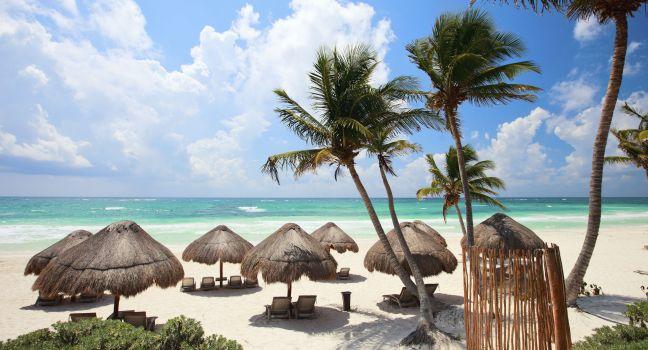 Beautiful Caribbean coast in Tulum Mexico.
