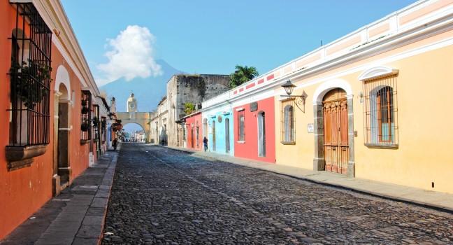 colorful street of Antigua, Guatemala; 