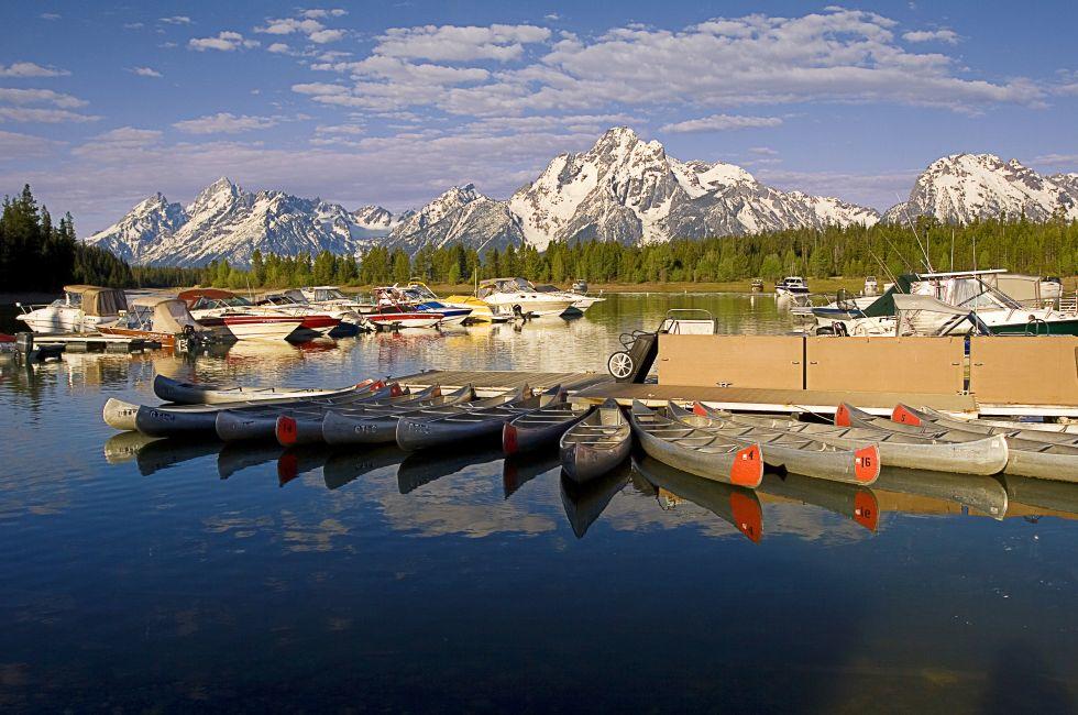 Canoes ready to take out at Colter Bay in the Grand Teton National Park.