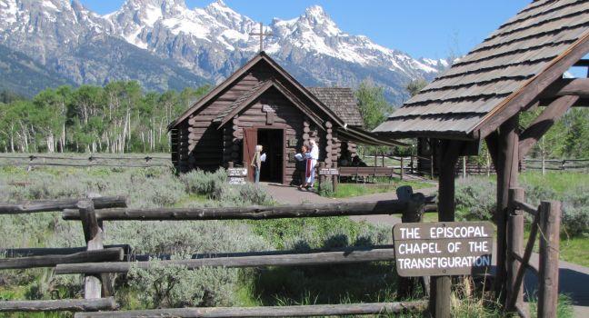 GRAND TETON NATIONAL PARK, WYOMING,USA - JUNE 27: Church service is ready to begin at the Chapel of the Transfiguration in Grand Teton National Park in Wyoming on June 27, 2010.