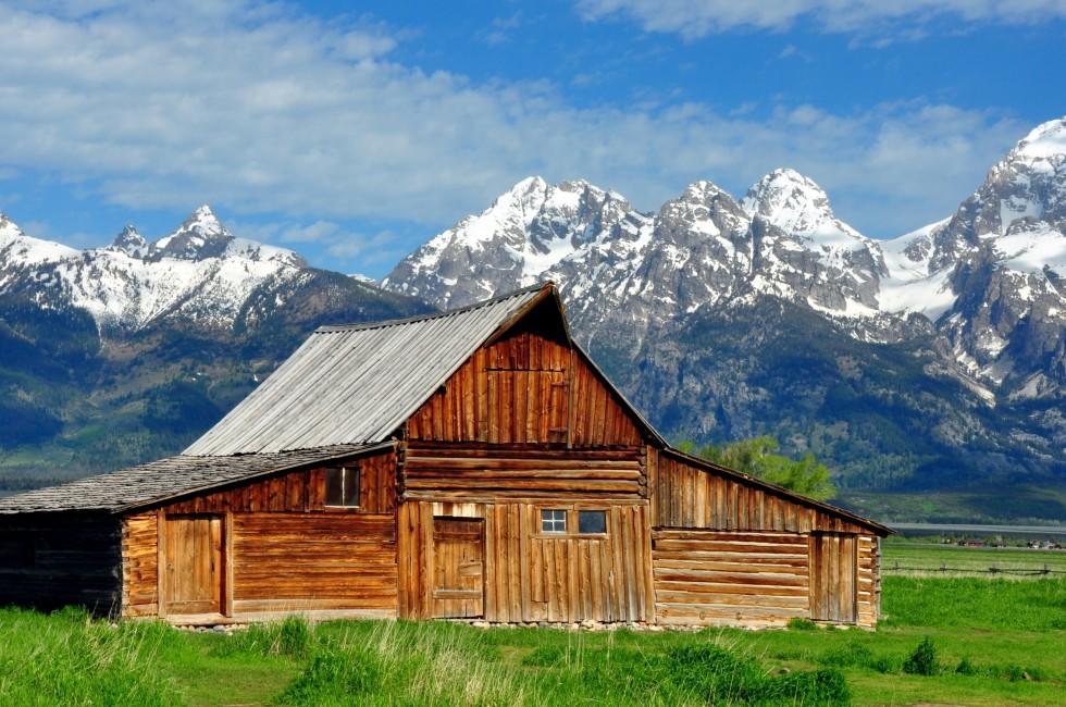 Grand Tetons and the T.A. Mouton Barn, Wyoming.