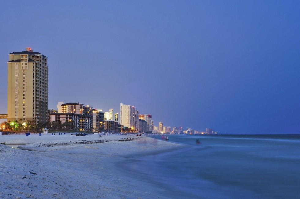 Panama City Beach Florida cityscape at night; 