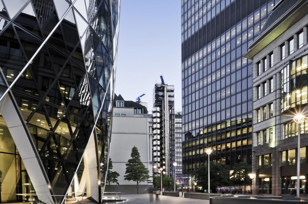 Famous skyscrapers in the financial district of London.