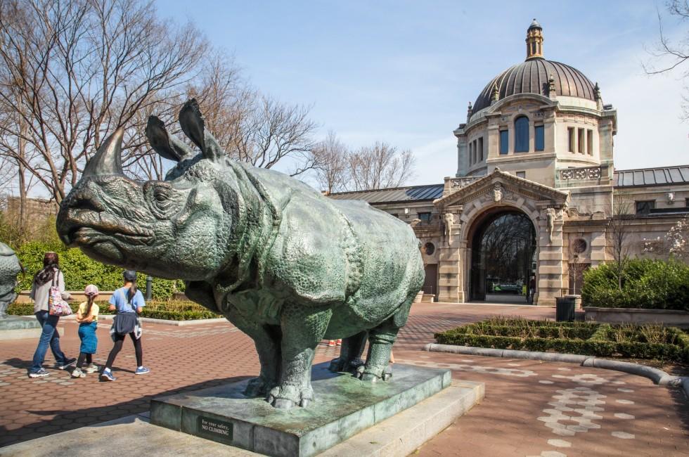 BRONX, NY - APRIL 14, 2014:  Landmark Zoo Center Building, formerly Elephant House, at the Bronx Zoo in New York City. This world famous zoo opened in 1899.