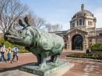 BRONX, NY - APRIL 14, 2014:  Landmark Zoo Center Building, formerly Elephant House, at the Bronx Zoo in New York City. This world famous zoo opened in 1899.