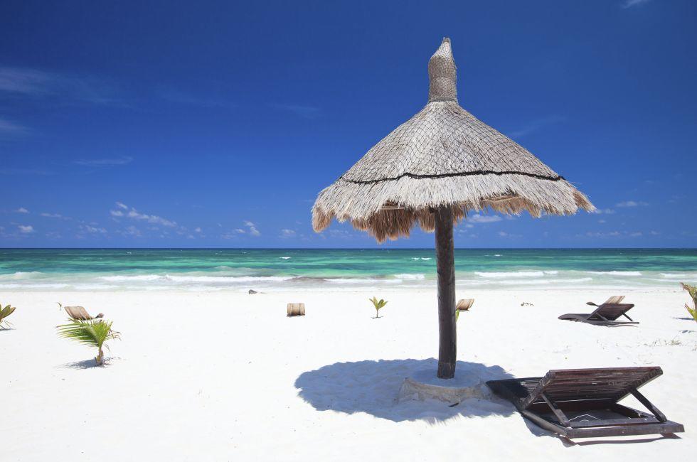 Beautiful Caribbean coast in Tulum Mexico.