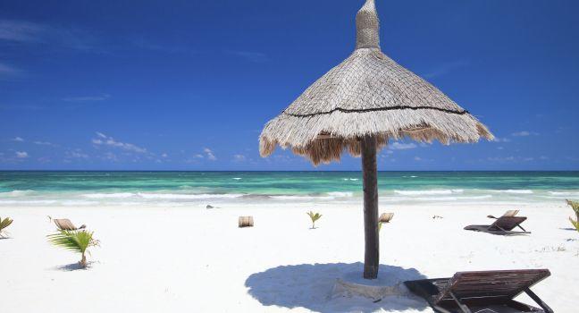 Beautiful Caribbean coast in Tulum Mexico.