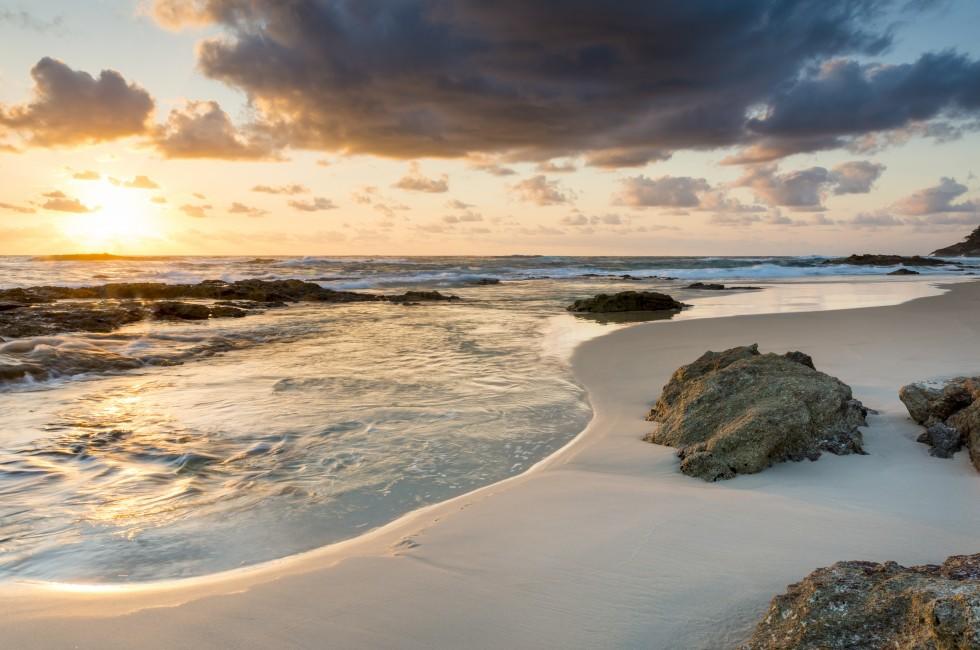 Amazing sunrise colours at the beach on Stradbroke Island, Queensland Australia