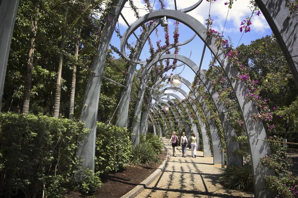 Garden boardwalk along Southbank in Brisbane, Australia; 