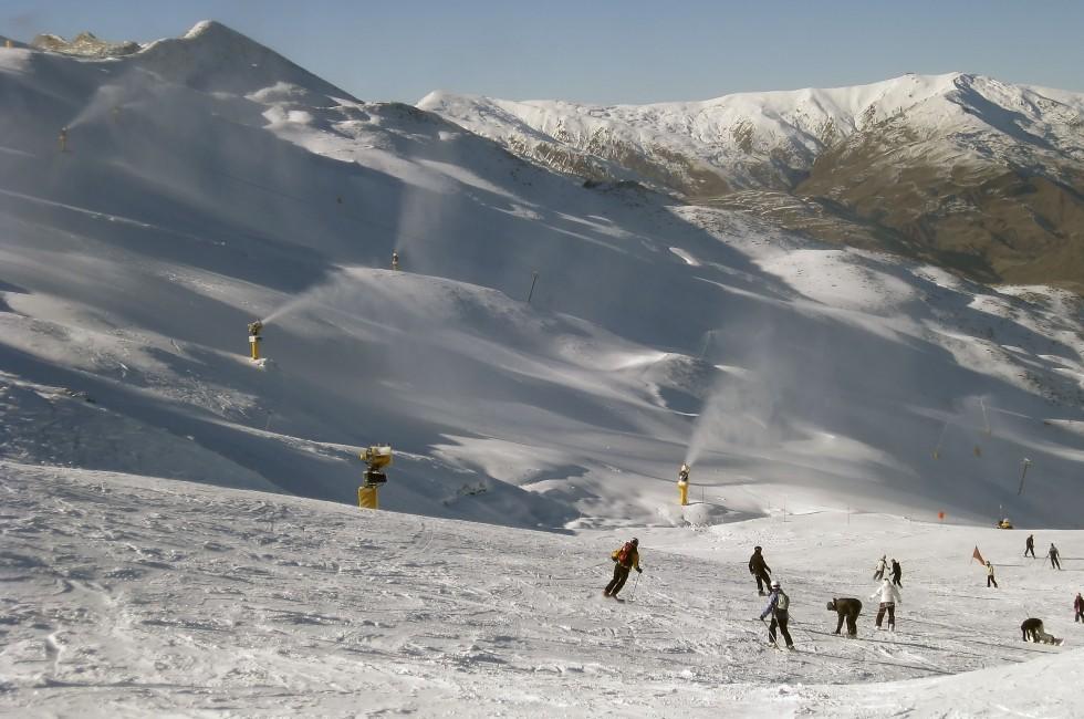 Skiers on New Zealand's Coronet Peak in Queenstown 