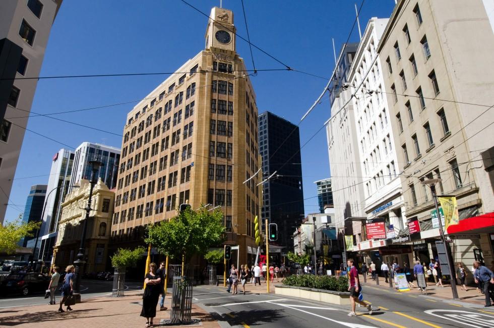WELLINGTON - MARCH 01:Buildings along Lambton Quay on March 01 2013 in Wellington, NZ. Wellington is the capital city and second most populous urban area of New Zealand 