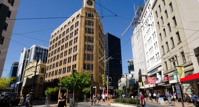 WELLINGTON - MARCH 01:Buildings along Lambton Quay on March 01 2013 in Wellington, NZ. Wellington is the capital city and second most populous urban area of New Zealand 