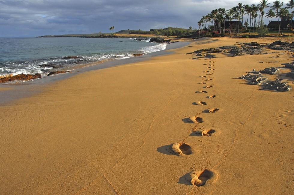 Footprints On The Beach, Kepuhi Beach Molokai Hawaii.