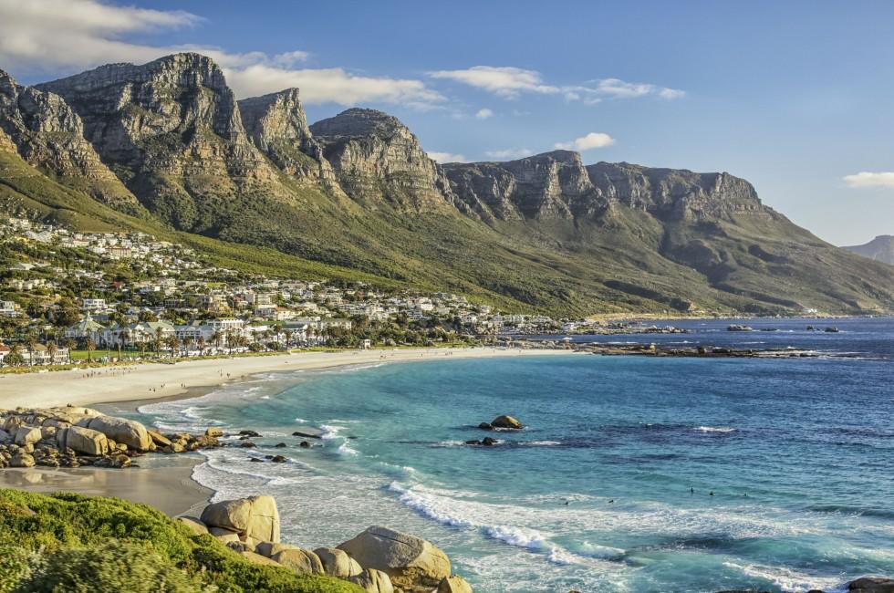 The beautiful city of Cape Town, with its gorgeous mountains white sand beaches and clear blue water;