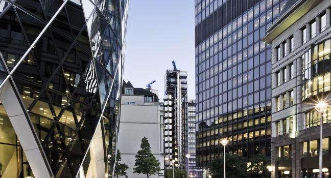 Famous skyscrapers in the financial district of London.