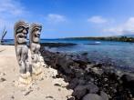 The Ki’i guard the Temple of Hale o Keawe at Place of Refuge in Kona Hawaii.