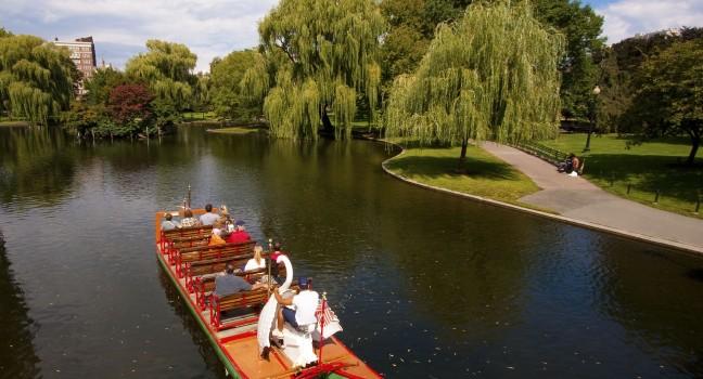 Public Garden in Boston with the famous Swam Boats. Massachusetts - USA.