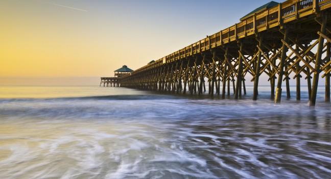 Folly Beach Pier Charleston SC Coast Atlantic Ocean Pastel Sunrise vacation destination scenics.