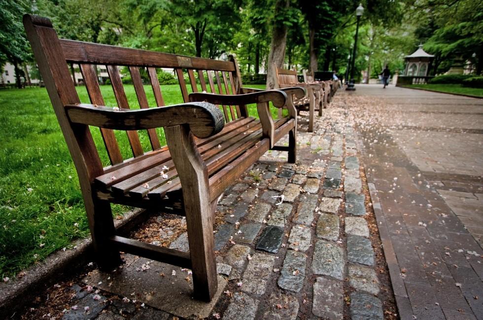 A bench in the Rittenhouse Square park in Philadelphia, Pennsylvania.