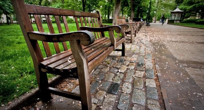 A bench in the Rittenhouse Square park in Philadelphia, Pennsylvania.