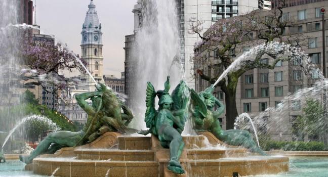 Swann Memorial Fountain With City Hall In The Background, Logan Square, Philadelphia, Pennsylvania.