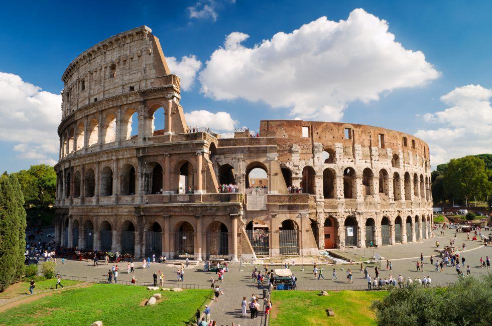 Tourists visiting the Coliseum in Rome on a sunny day, october 4, 2012, Italy.