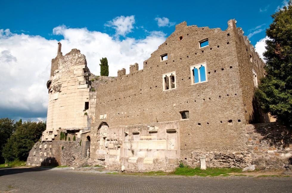 Mausoleo di Cecelia Metella Fachade in Via Appia antica at Rome - Italy.