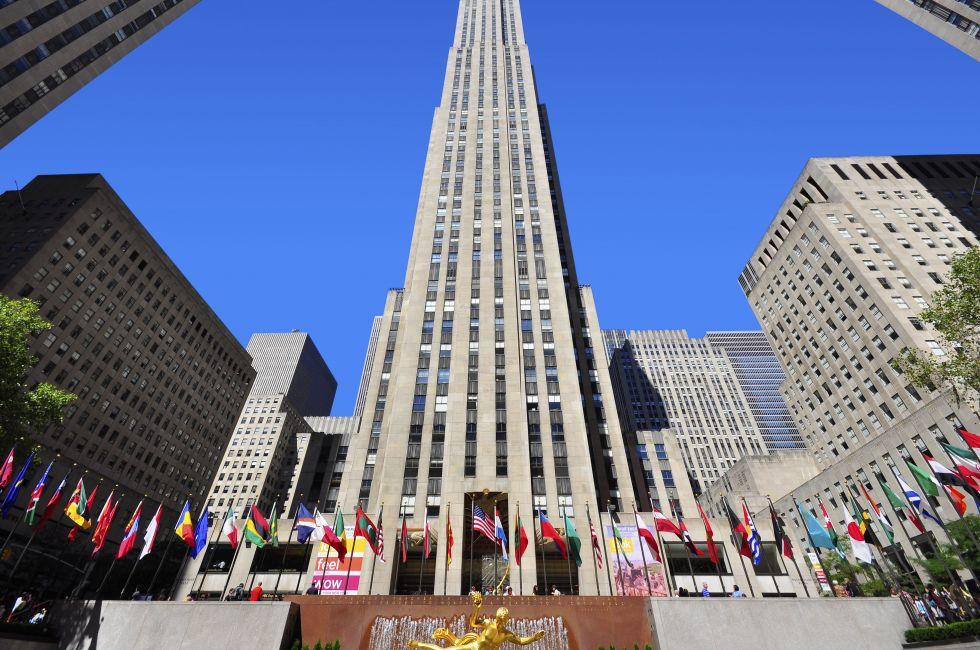 NEW  YORK - SEPTEMBER 5: Rockefeller Center on September 5, 2010 in NYC. Rockefeller Center is a complex of 19 commercial buildings, built by the Rockefeller family, located in Midtown Manhattan.; Shutterstock ID 100153565; Project/Title: MB_NYPhotoMap