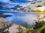 Sunset from above Waimea Bay on Oahu, Hawaii's North Shore.