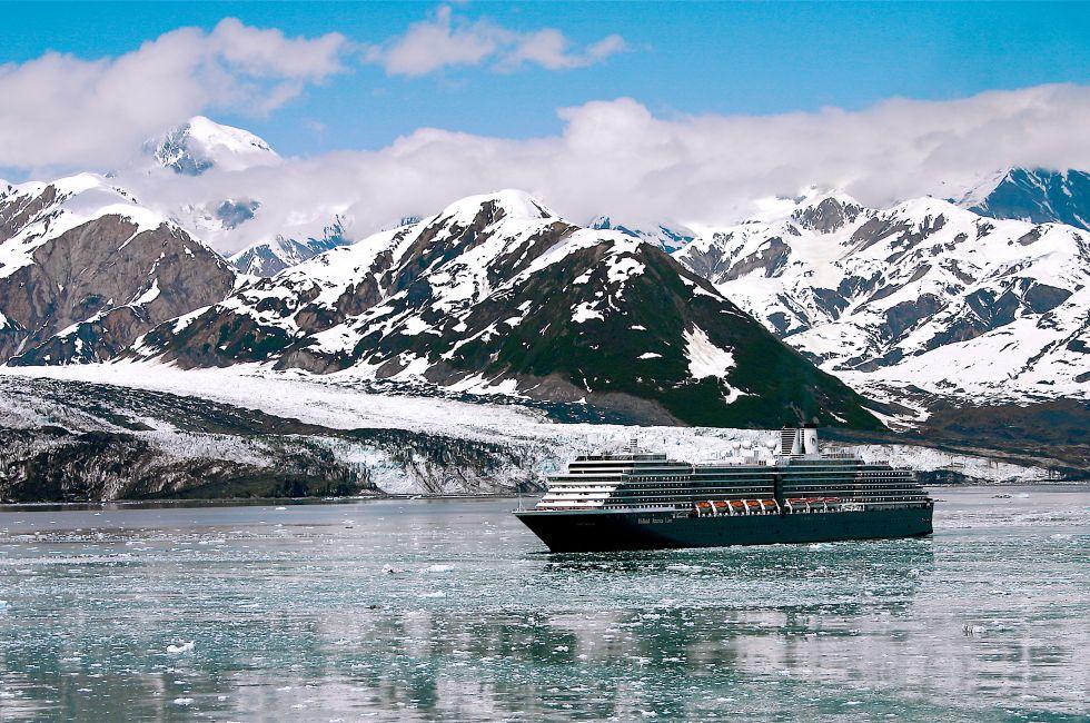 View of a cruise ship in Yakutat Bay Alaska.