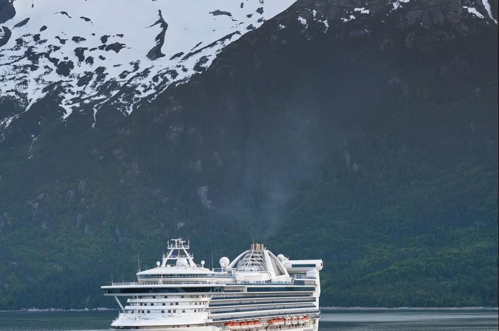 Cruise ship prepares to make port in Skagway, Alaska; 
